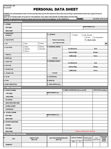 csc form 212 work experience sheet|Personal Data Sheet (CS Form No. 212, Revised 2017).